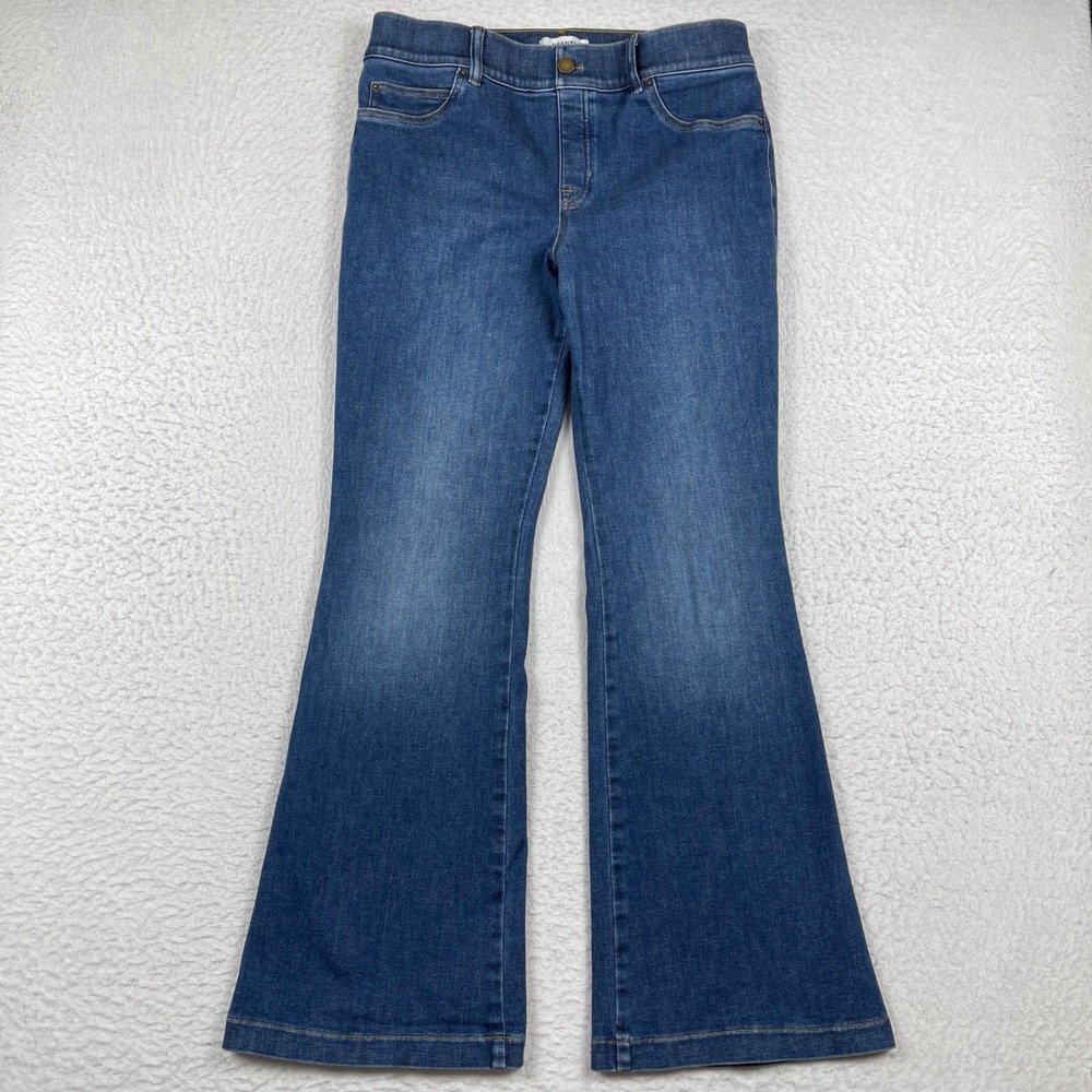 Spanx Flare Jeans Womens Large Blue High Rise Shaping Stretch Denim Boho